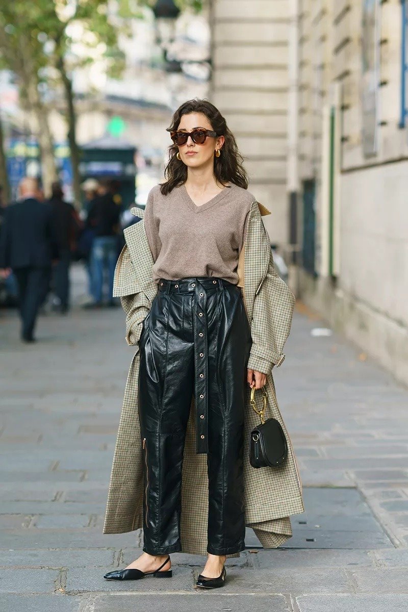Кожаные широкие штаны палаццо Street Style